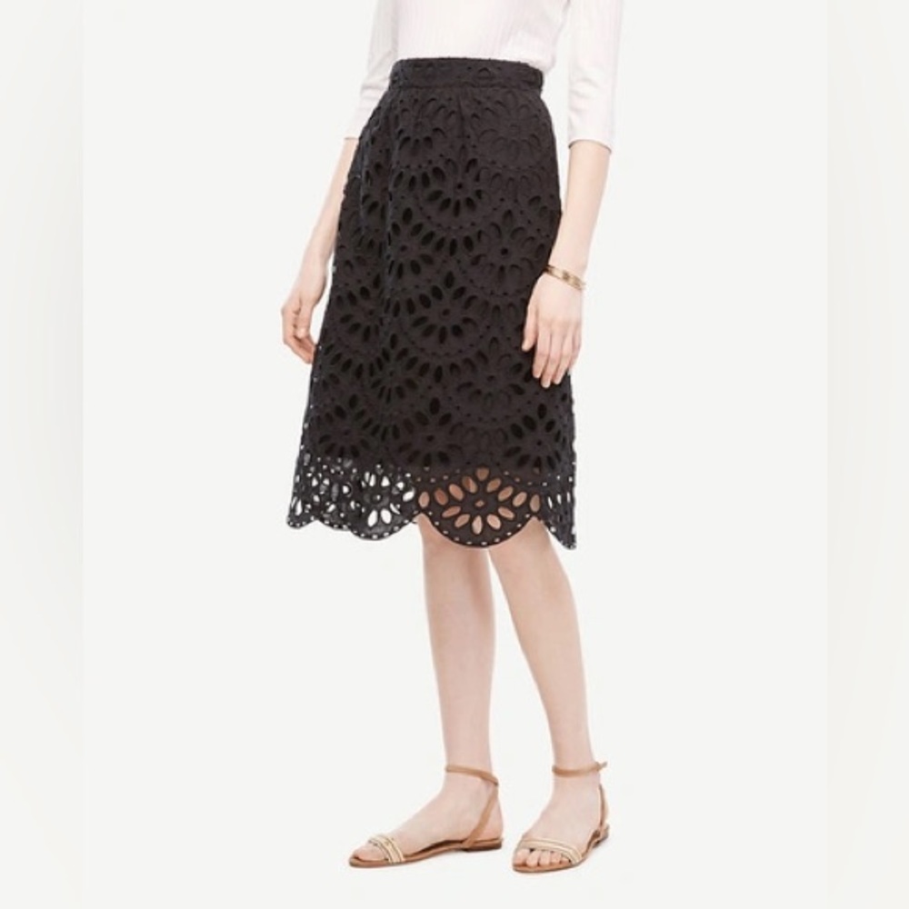 Ann Taylor Black Lace Midi Skirt - size 8